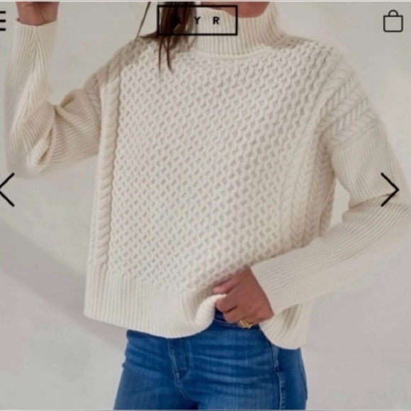 AYR Ivory Le Square Kable Knit Mock Neck Sweater Size Small 100% wool - Picture 1 of 10